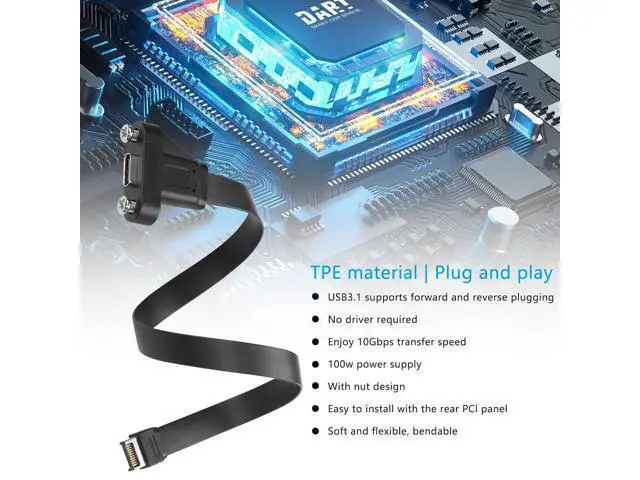 Alt view image 2 of 7 - 1 Pack USB 3.1 Front Panel Header Type-C Extension Cables with Panel Mount Screw 10 Gbps Type-E 20Pin Male to USB-C Female Adapter Cables with Full Height Bracket,30cm/11.8inch