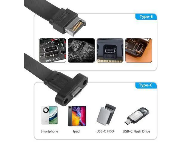 Alt view image 4 of 7 - 1 Pack USB 3.1 Front Panel Header Type-C Extension Cables with Panel Mount Screw 10 Gbps Type-E 20Pin Male to USB-C Female Adapter Cables with Full Height Bracket,30cm/11.8inch