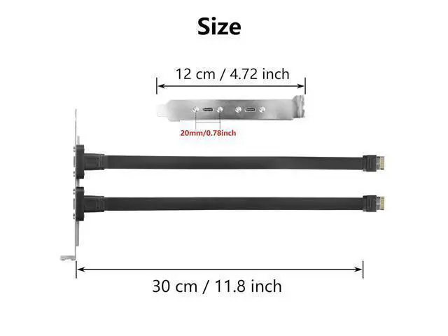 Alt view image 7 of 7 - 1 Pack USB 3.1 Front Panel Header Type-C Extension Cables with Panel Mount Screw 10 Gbps Type-E 20Pin Male to USB-C Female Adapter Cables with Full Height Bracket,30cm/11.8inch