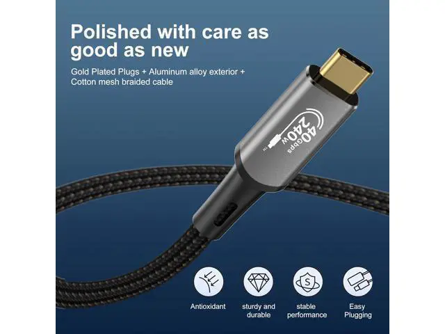 Alt view image 2 of 7 - USB4 Cable with Thunderbolt 4, 240W Charging, 40Gbps Data, 8K@60Hz 4K120Hz HDR, PD3.1, USB C to USB C, for MacBook M1-M3, Mac Studio, Laptops, Monitor 6.6FT