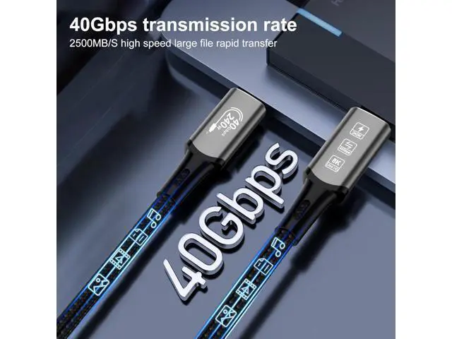 Alt view image 6 of 7 - USB4 Cable with Thunderbolt 4, 240W Charging, 40Gbps Data, 8K@60Hz 4K120Hz HDR, PD3.1, USB C to USB C, for MacBook M1-M3, Mac Studio, Laptops, Monitor 6.6FT