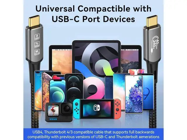 Alt view image 7 of 7 - USB4 Cable with Thunderbolt 4, 240W Charging, 40Gbps Data, 8K@60Hz 4K120Hz HDR, PD3.1, USB C to USB C, for MacBook M1-M3, Mac Studio, Laptops, Monitor 6.6FT