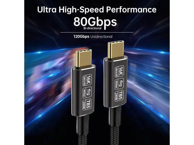 Alt view image 3 of 6 - 5 ft USB 5 Cable, USB-C to USB-C, 80 Gbps Data Transfer, Dual 8K Video, 240W Charging, Compatible with Thunderbolt 5/4/3, Laptop, Desktop, Gaming Console, Smartphone