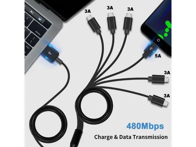 Alt view image 2 of 6 - Micro USB Splitter Cable, Multi 6 in 1 USB 2.0 Type A Male to 6 Micro USB Male Splitter Adapter Cabel with 3A Fast Charging for Cell Phones and More Android Devices, 1.64ft 5 ft.