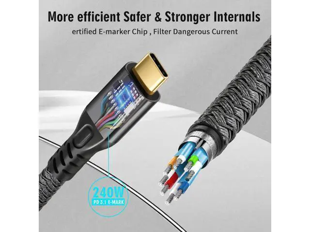 Alt view image 5 of 7 - USB C Cable 3.2 Gen 2X2 20Gbps, Type C 4K@60Hz UHD Video 5A/240W PD3.1 Fast Charge Cord with E-Marker Compatible with Thunderbolt 3/4 MacBook Pro Samsung Galaxy Pixel Monitor etc 1m