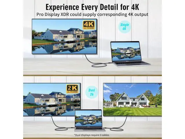 Alt view image 4 of 7 - USB C Cable 3.2 Gen 2X2 20Gbps, Type C 4K@60Hz UHD Video 5A/240W PD3.1 Fast Charge Cord with E-Marker Compatible with Thunderbolt 3/4 MacBook Pro Samsung Galaxy Pixel Monitor etc 2m