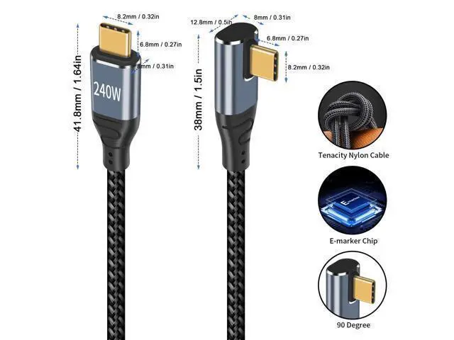 Alt view image 5 of 6 - USB C Cable Right Angle Short, 10 ft 240W USB C to USB C Cable, 90 Degree USB C Charger Cable Fast Charging Type C to Type C Cable Compatible with MacBook & iPad Pro & Samsung
