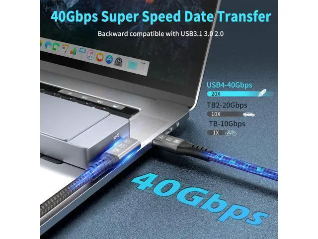 Alt view image 2 of 7 - USB4 Cable, with Thunderbolt 4 Cable, 240W Charging Cable, 40 Gbps Data Cable, 8K @ 60Hz HDR, USB C to USB C Cable, 90Degree for Hub, Dock MacBook, M2, M3, Mac SSD (90Degree USB4 40G 240W 1.5M) black