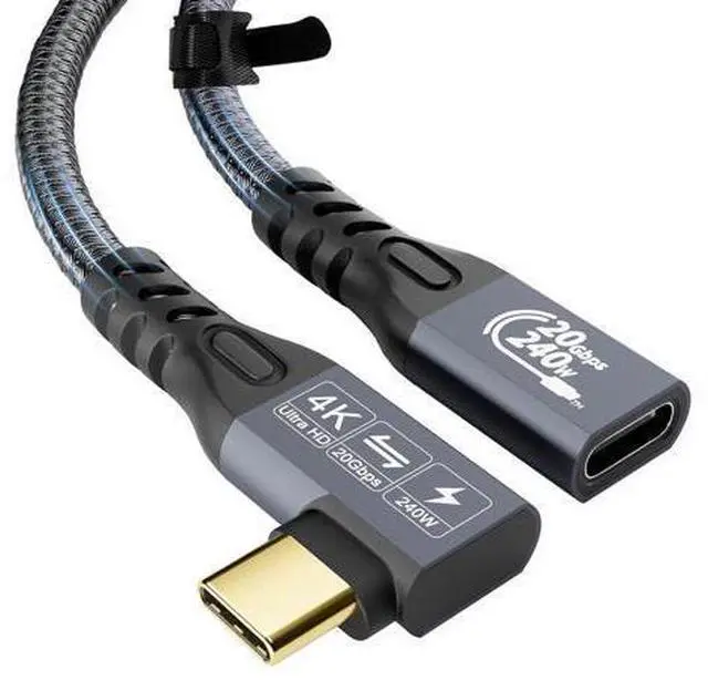 Alt view image 7 of 7 - 90 Degree USB C 3.2 Extension Cable, 2PCS USB 3.2 Gen2 Type-C Male to Female Extender Cable Ultra 4K@60Hz 240W Charging 20Gbps Data Transfer with SSD (90 Degree Extension 20G 240W 0.5M)