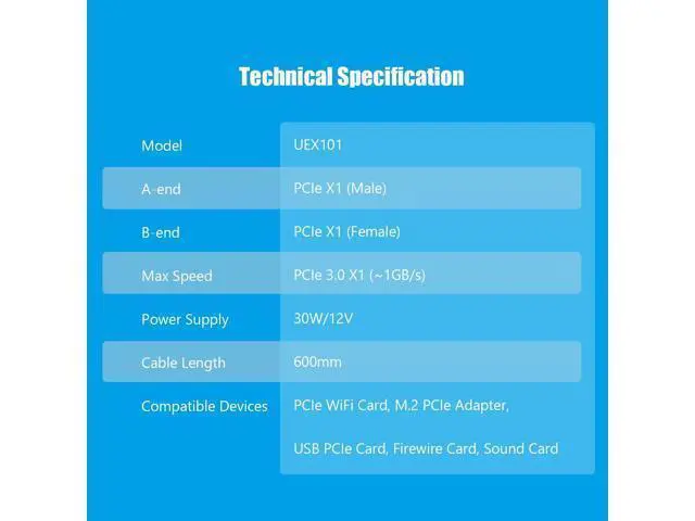 Alt view image 6 of 7 - UEX101 600mm PCIe 3.0 X1 Riser Cable for PCIe WiFi Card, M.2 PCIe Card, Firewire Card, USB PCIe Card, Sound Card, etc