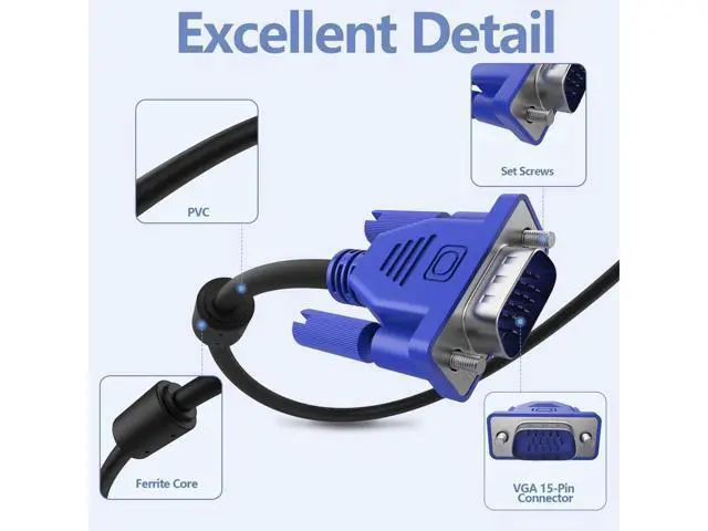 Alt view image 3 of 7 - VGA to VGA Monitor Cable, 15 pin 1080P Full HD Male to Male Cor for Computer PC Laptop to Monitor Screen Projector with VGA Plug Port (6 Feet)
