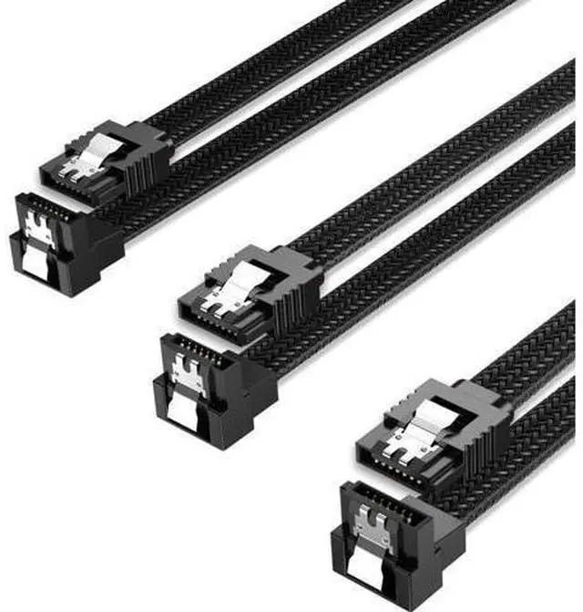 Main image of 3PACK SATA Cable III 3 Pack 90 Degree Straight to Right Angle 6Gbps HDD SDD SATA Data Cable with Locking Latch 50cm 18 Inch for SATA HDD, SSD, CD Driver, CD Writer, Black