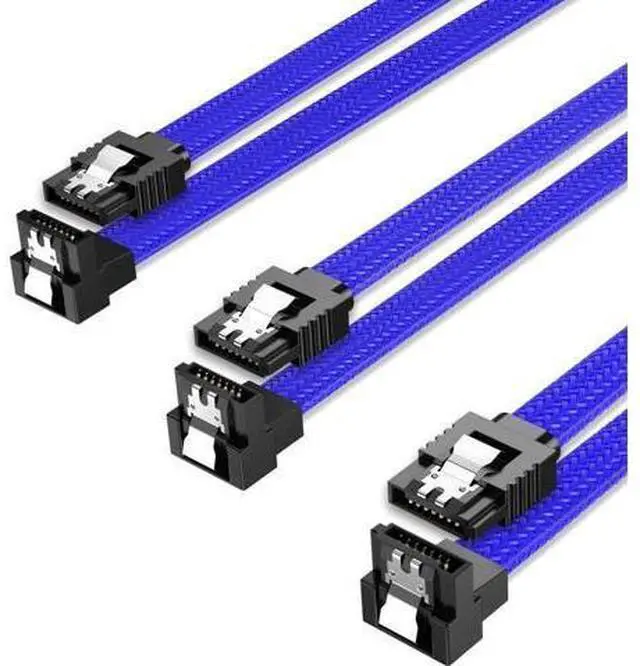 Main image of 3PACK SATA Cable III 3 Pack 90 Degree Straight to Right Angle 6Gbps HDD SDD SATA Data Cable with Locking Latch 50cm 18 Inch for SATA HDD, SSD, CD Driver, CD Writer, Blue