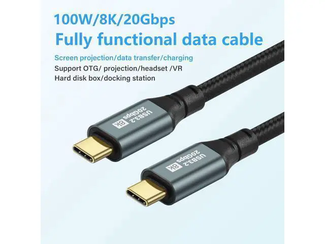 Alt view image 2 of 5 - Gen3.2 Type-C Data Cable Dual Type-C Cable 100W High Definition 8k Projection Screen Cable 20GB Full Phone Data Cable 3m