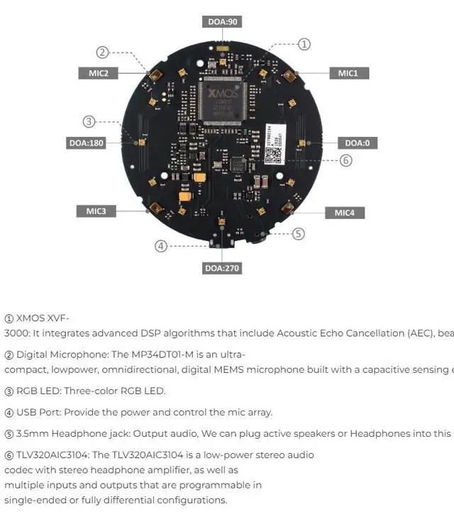 Alt view image 4 of 6 - 1pc reSpeaker XMOS XVF3000 with Case - AI-Powered 4-Mic USB Array