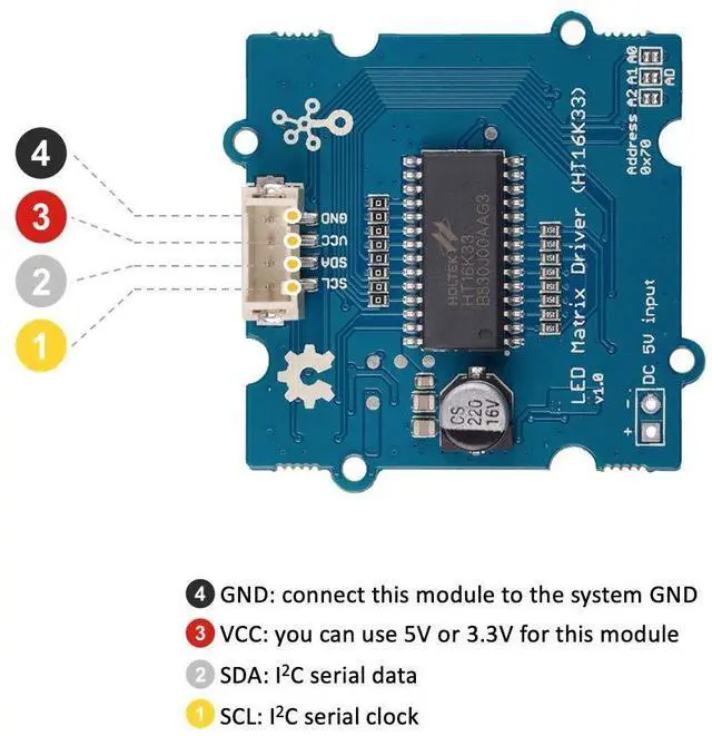 Alt view image 5 of 5 - 1pc Grove - Red LED Matrix w/Driver