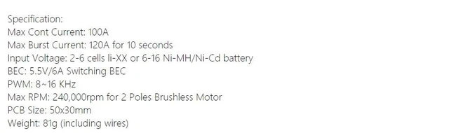 Alt view image 5 of 5 - YPG 100A (2~6S) SBEC Brushless Speed Controller ESC
