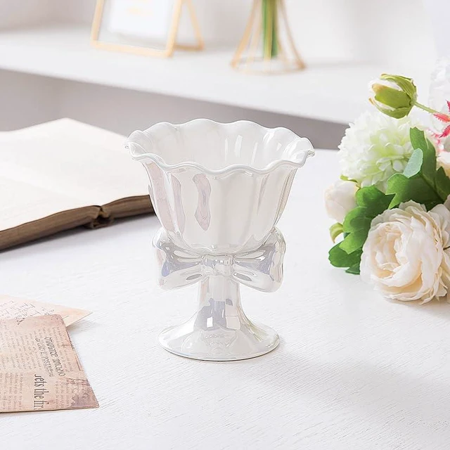 Main image of Berjaya 6.1 oz/180 ml Bowknot Ice Cream Ceramic Cup Creative Flower Mug Dessert Goblet (white)