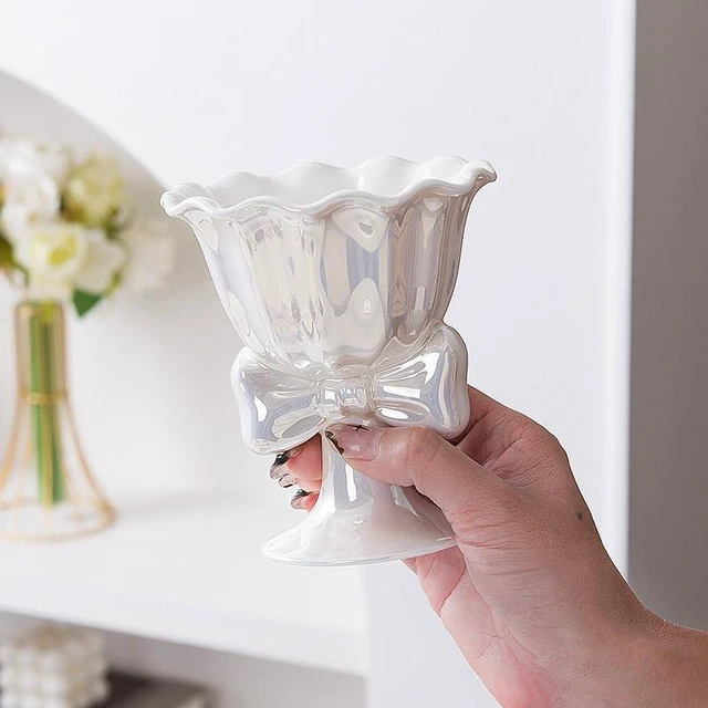 Alt view image 5 of 7 - Berjaya 6.1 oz/180 ml Bowknot Ice Cream Ceramic Cup Creative Flower Mug Dessert Goblet (white)