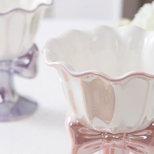 Alt view image 7 of 7 - Berjaya 6.1 oz/180 ml Bowknot Ice Cream Ceramic Cup Creative Flower Mug Dessert Goblet (white)