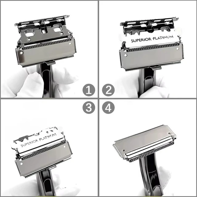 Alt view image 3 of 4 - Interchangeable Blade Double Razor All-Metal Shaver For Women And Men With 10 Stainless Steel Single-Edge Blades (grey-black)