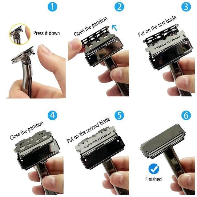 Alt view image 4 of 4 - Interchangeable Blade Double Razor All-Metal Shaver For Women And Men With 10 Stainless Steel Single-Edge Blades (grey-black)