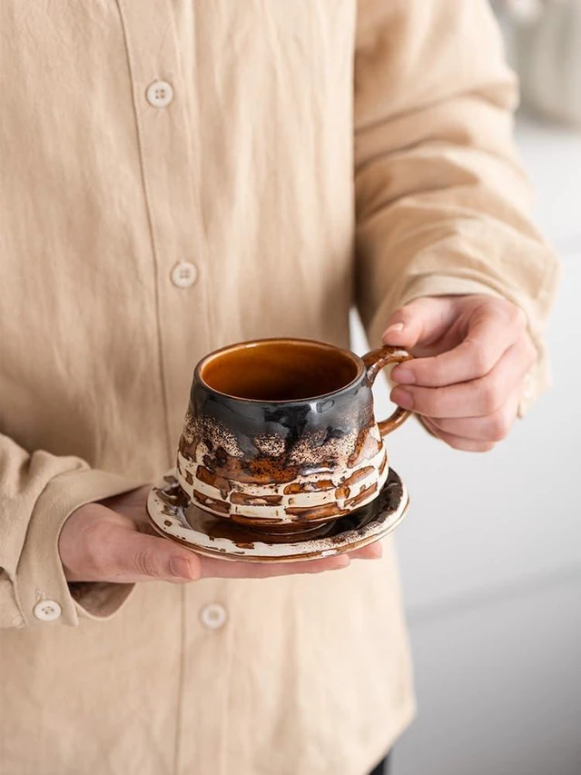 Alt view image 3 of 7 - Vintage coffee cup and saucer set Ceramic cup afternoon tea mug cappuccino latte