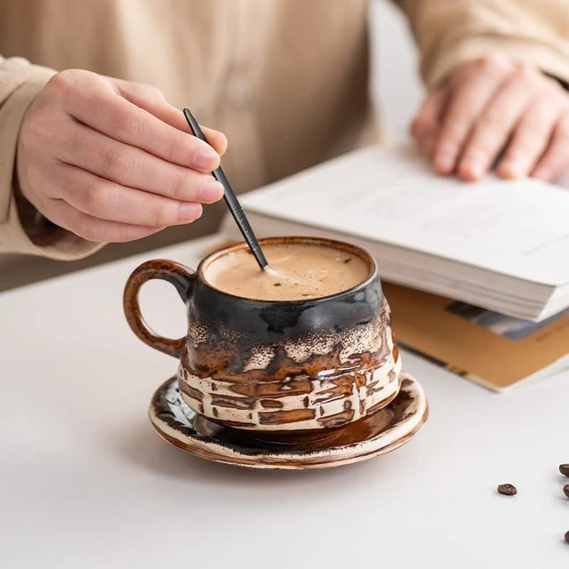 Alt view image 5 of 7 - Vintage coffee cup and saucer set Ceramic cup afternoon tea mug cappuccino latte