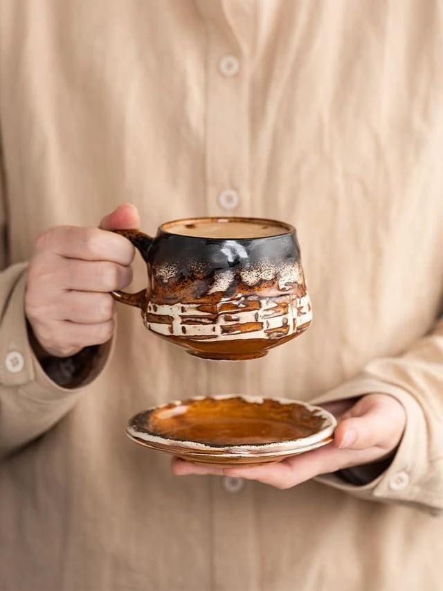 Alt view image 6 of 7 - Vintage coffee cup and saucer set Ceramic cup afternoon tea mug cappuccino latte