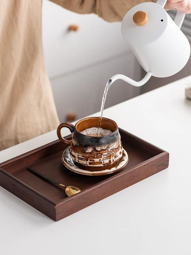 Alt view image 4 of 7 - Vintage coffee cup and saucer set Ceramic cup afternoon tea mug cappuccino latte