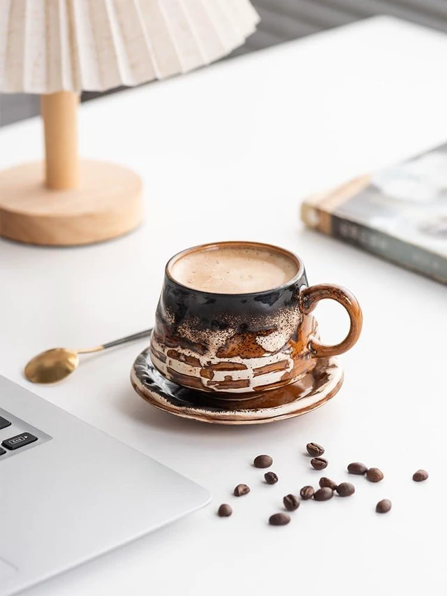 Alt view image 7 of 7 - Vintage coffee cup and saucer set Ceramic cup afternoon tea mug cappuccino latte