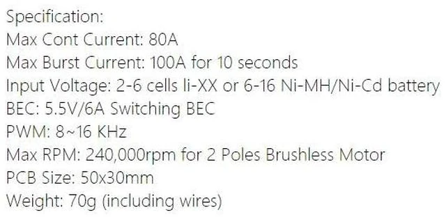 Alt view image 5 of 5 - YPG 80A (2~6S) SBEC Brushless Speed Controller ESC