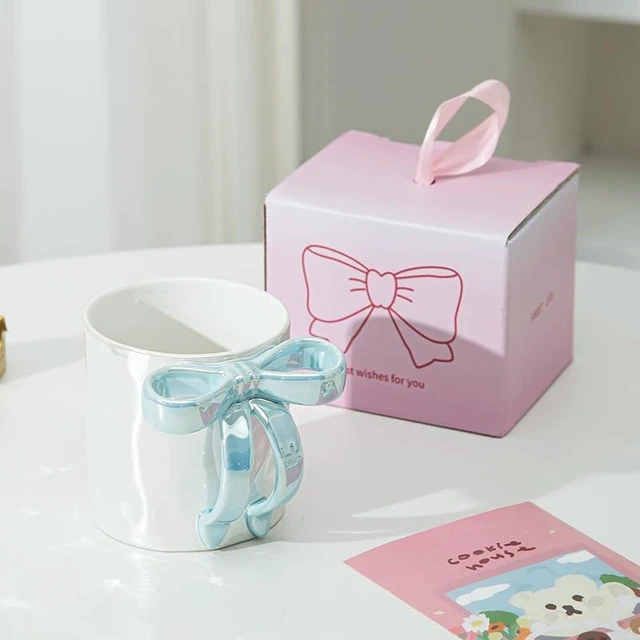 Main image of 1pcs Handle Coffee Mug Creative Ceramic Cup with Bow Handle (blue)