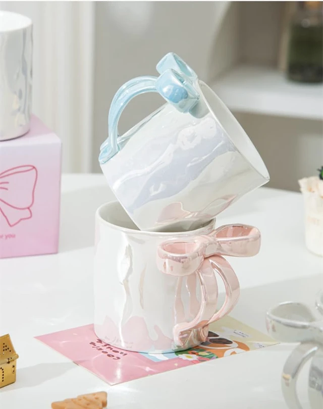Alt view image 5 of 6 - 1pcs Handle Coffee Mug Creative Ceramic Cup with Bow Handle (blue)