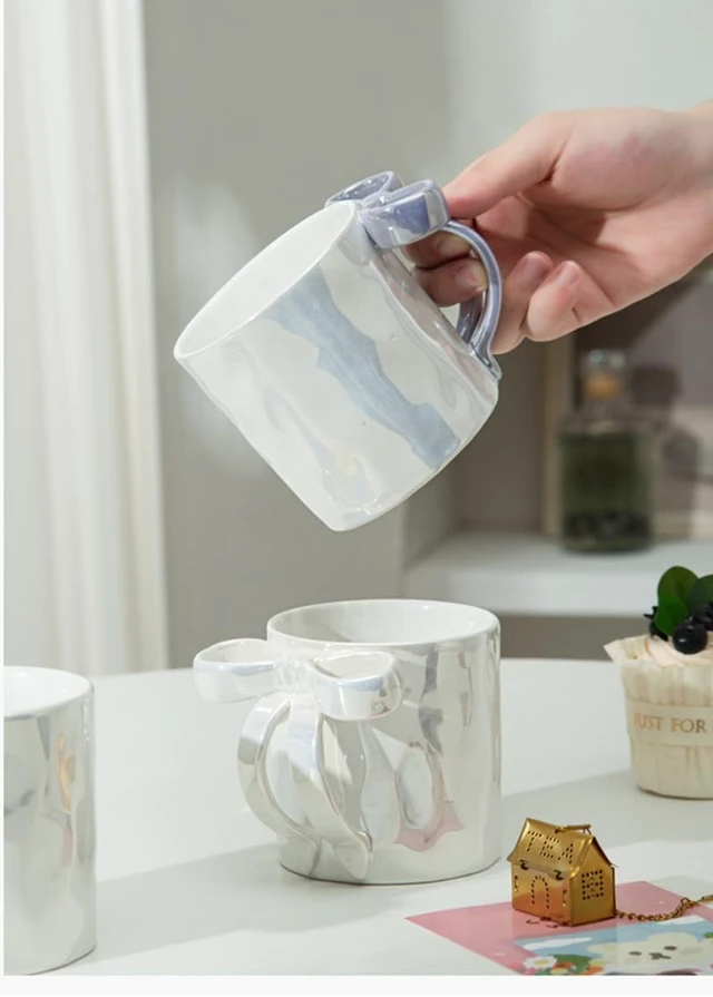 Alt view image 6 of 6 - 1pcs Handle Coffee Mug Creative Ceramic Cup with Bow Handle (purple)