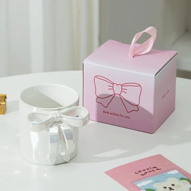 Main image of 1pcs Handle Coffee Mug Creative Ceramic Cup with Bow Handle (White)