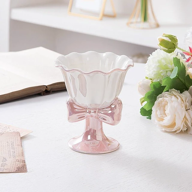 Main image of Berjaya 6.1 oz/180 ml Bowknot Ice Cream Ceramic Cup Creative Flower Mug Dessert Goblet (Pink)