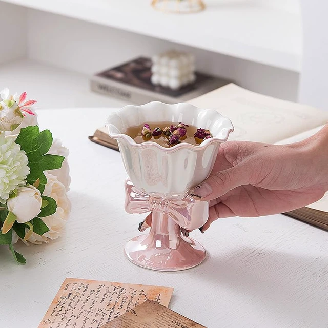 Alt view image 6 of 7 - Berjaya 6.1 oz/180 ml Bowknot Ice Cream Ceramic Cup Creative Flower Mug Dessert Goblet (Pink)