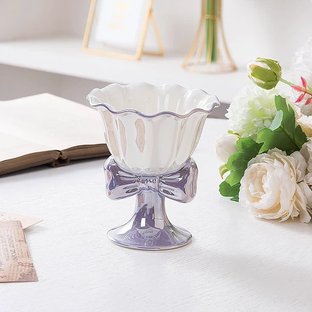 Main image of Berjaya 6.1 oz/180 ml Bowknot Ice Cream Ceramic Cup Creative Flower Mug Dessert Goblet (Purple)
