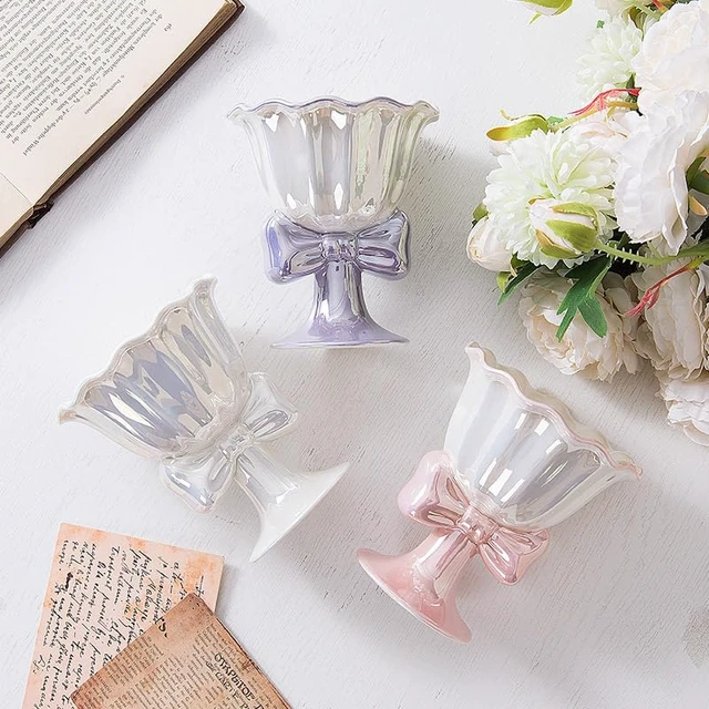 Alt view image 4 of 7 - Berjaya 6.1 oz/180 ml Bowknot Ice Cream Ceramic Cup Creative Flower Mug Dessert Goblet (Pink)