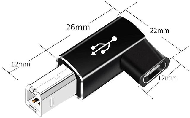 Alt view image 2 of 4 - Vszerda 2 Pack USB B to USB C Adapter, 90 Degree Right Angle Type C Female to MIDI Converter Compatible with Printer, Electric Piano, Laptops and More Type-C Devices