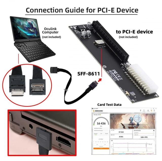 Alt view image 7 of 7 - Cable Down Angled 90 Degree OcuLink PCIe 4.0 PCI-Express SFF-8611 4i to SFF-8611 Data Active Cable for eGPU SSD (80cm)