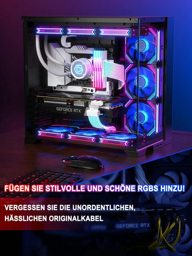 Alt view image 5 of 7 - RGB PSU Cable Extension,ARGB PC Power Supply Cable with Soft LED Stripes and PVC Sleeved Extend Cable,16AWG 24 Pin ATX Dual 8 Pin PCIE Set