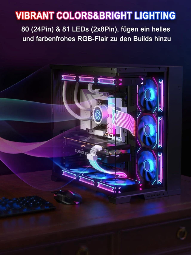 Alt view image 7 of 7 - RGB PSU Cable Extension,ARGB PC Power Supply Cable with Soft LED Stripes and PVC Sleeved Extend Cable,16AWG 24 Pin ATX Dual 8 Pin PCIE Set
