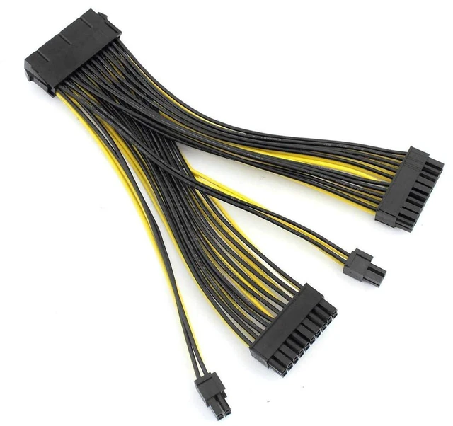 Alt view image 4 of 5 - 24P 20+4 Pin Dual PSU Power Supply Cable,18AWG ATX Motherboard Mainboard Adapter Connector Cable Mining Extension Cable - 20cm (10 Pcs)