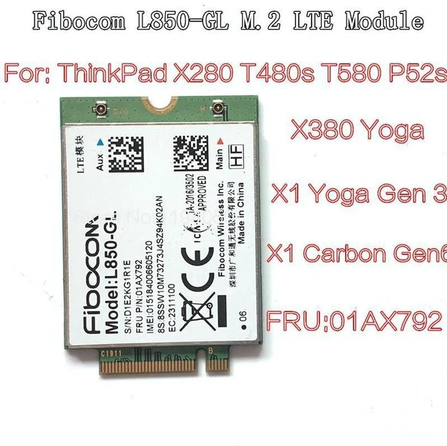 Main image of Fibocom L850-GL L850 01AX792 forThinkpad X1 Carbon 6th X280 T480 T480s X1 Yoga 3rd 4th T490 T490s T580 L580 P52 WWAN Card