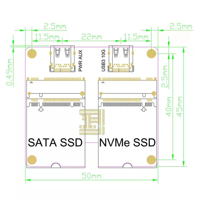 Alt view image 4 of 4 - M.2 NVMe dual-drive hard drive adapter card JMS581 dual-protocol Type-c USB 3.1 Gen2 10Gbps