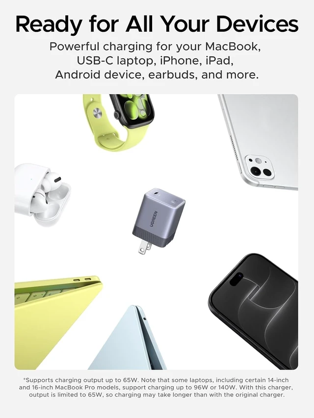 Alt view image 3 of 7 - UGREEN Nexode Air - Bloque de carga USB C GaN de 65 W con cable de 3.3 pies
AVS - Carga rápida para iPhone 18 Pro Max, tamaño mini (1.22 × 1.30 × 1.59 pulgadas), para MacBook, iPhone 18/17