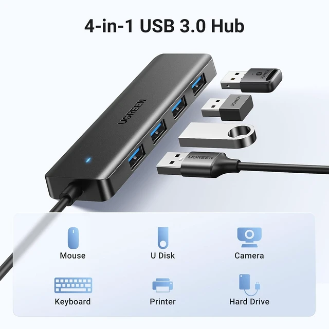Alt view image 4 of 7 - UGREEN Hub USB 3.0, 4 puertos USB A Splitter Ultra-Slim USB Expansor USB
Transferencia de datos de 5 Gbps para mouse, teclado, unidad flash, disco U, impresora compatible con laptop