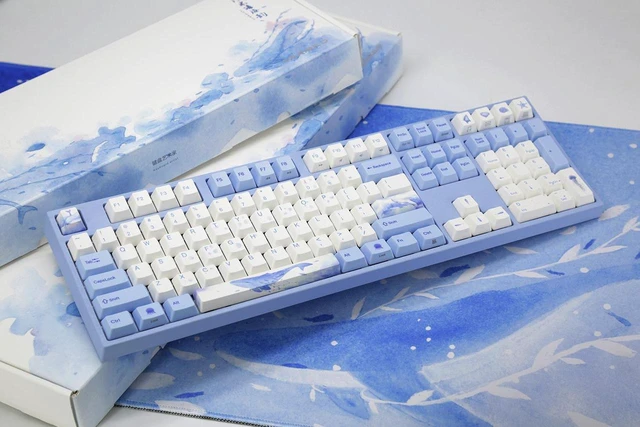 Main image of Varmilo VA108M Sea Melody Full Size Gaming Mechanical Keyboard Cherry MX Red Switch Dye Sub PBT Keycaps NKRO Detachable USB Wired Blue and White